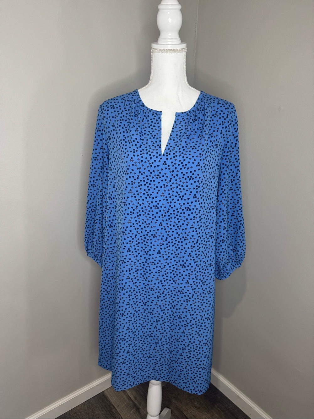 Ann Taylor Blue Dress with Black Dot Print